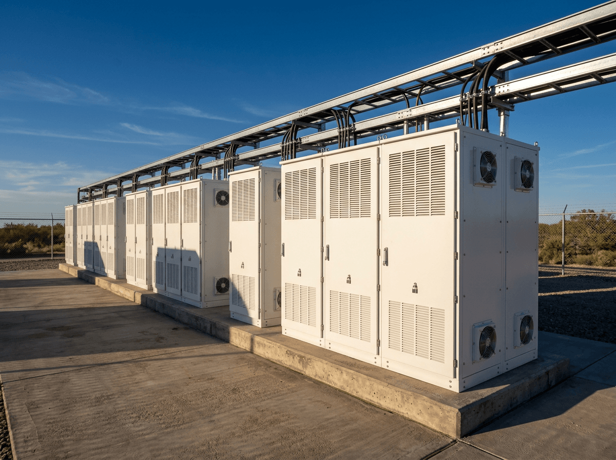 Industrial energy storage cabinet. Conceptual image.